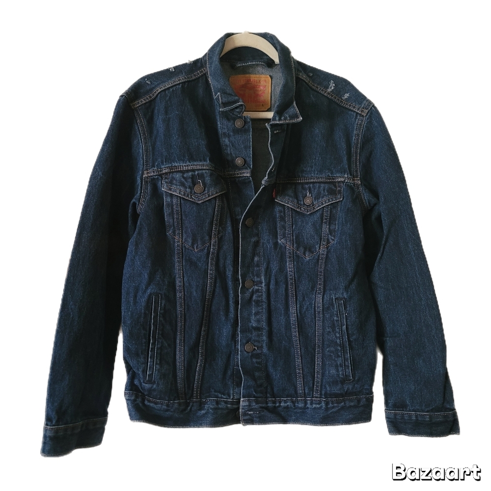 Levi's Jean Jacket Mens L Large Blue Denim Stud Shoulder